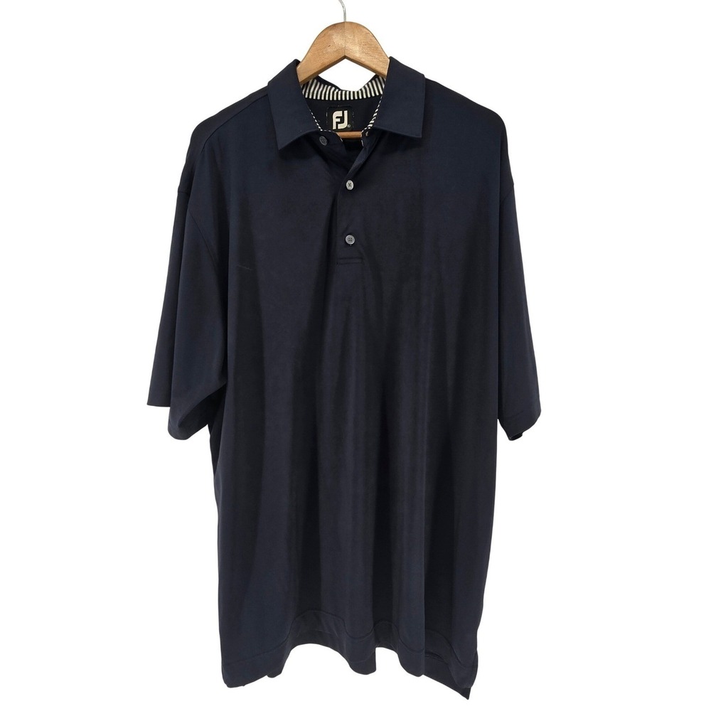 FootJoy Polo Shirt Mens XL Navy Blue Solid Short Sleeve Performance Golf Top